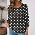 thumbnail image 4 of Ashirexll Tops for Women Trendy, Ladies Tops and Blouses, Striped Printed Button Up 3/4 Length Round Neck T Shirt Top, 4 of 7