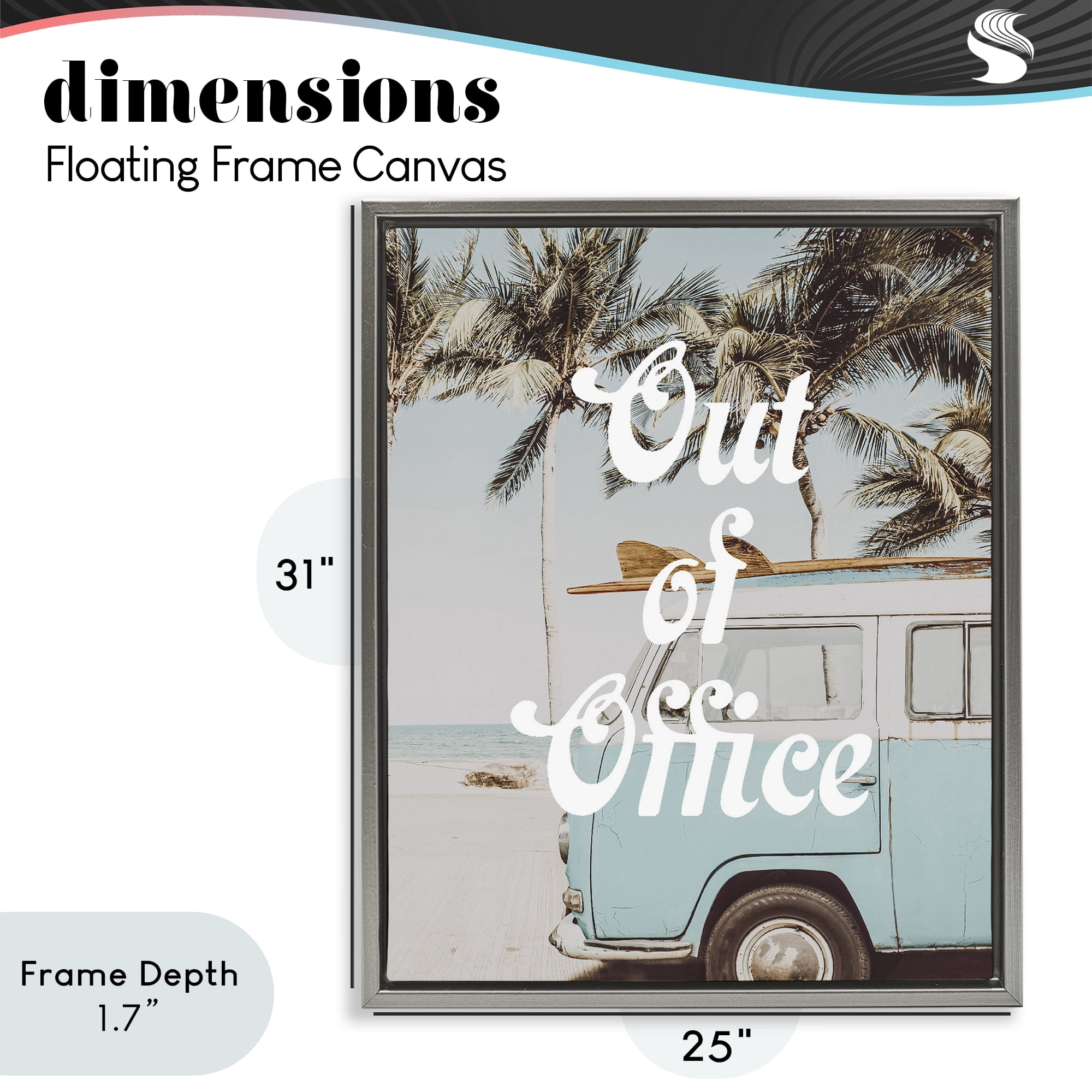 Stupell Industries Retro Out Of Office Beach Gray Framed Floater Canvas Wall Art, design by Lil' Rue