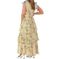 thumbnail image 4 of Summer Sleeveless V-neck Floral Printing Flared Ruffle Long Maxi Dress, 4 of 6