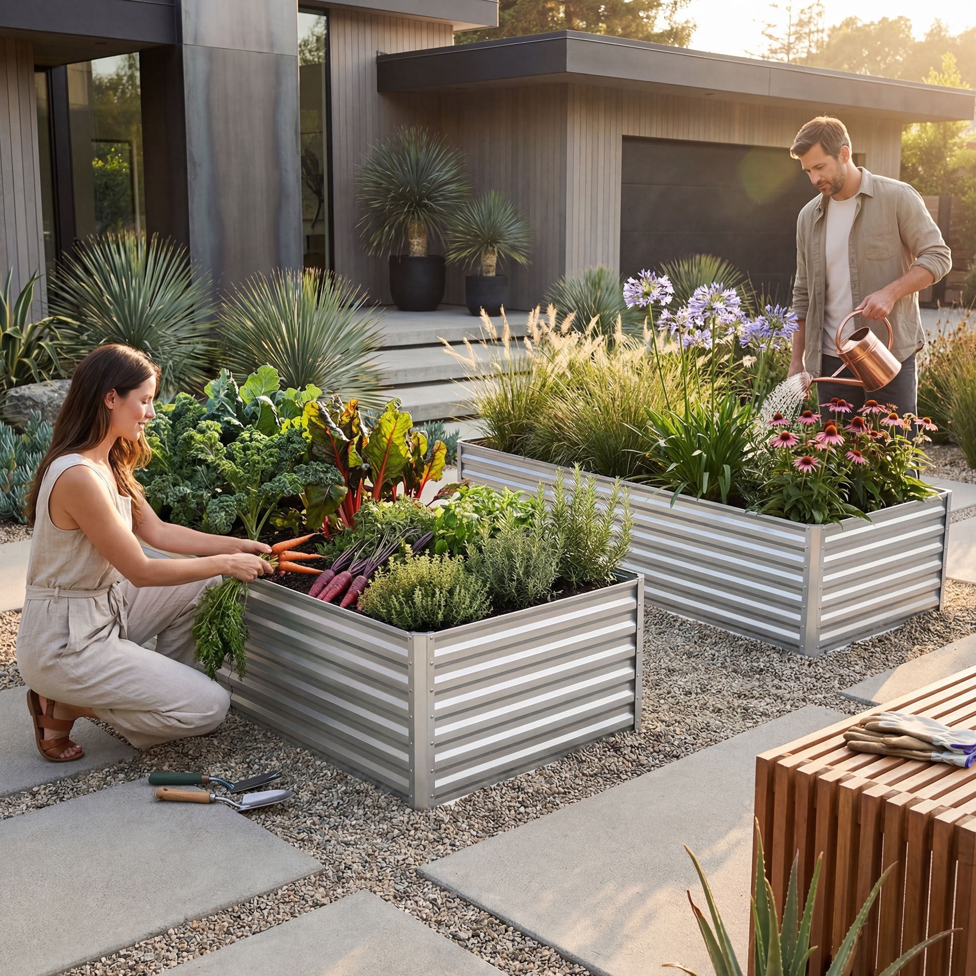 Uforic 6x3x2 ft Galvanized Raised Garden Bed Kit, Silver Metal Planter Box with Gloves, Ground Nails & Support Rod, Outdoor Above Ground Planter for Vegetables, Flowers, Plants