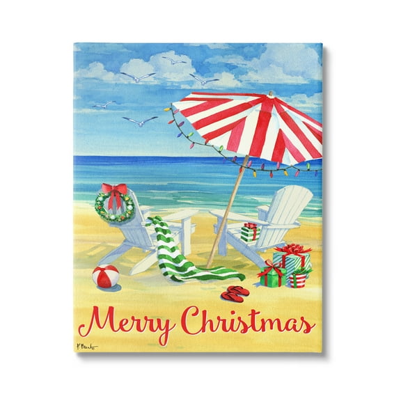 Stupell Industries Coastal Merry Christmas Holiday Painting Gallery Wrapped Canvas Print Wall Art, 16 x 20
