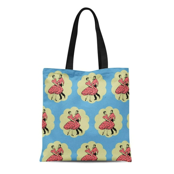 POGLIP Canvas Tote Bag Dancer Country Dance in Red Dancing Western Couple Reusable Handbag Shoulder Grocery Shopping Bags