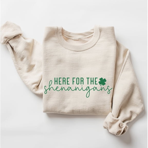 Here for the Shenanigans Sweatshirt – Funny St. Patrick’s Day Shamrock Crewneck