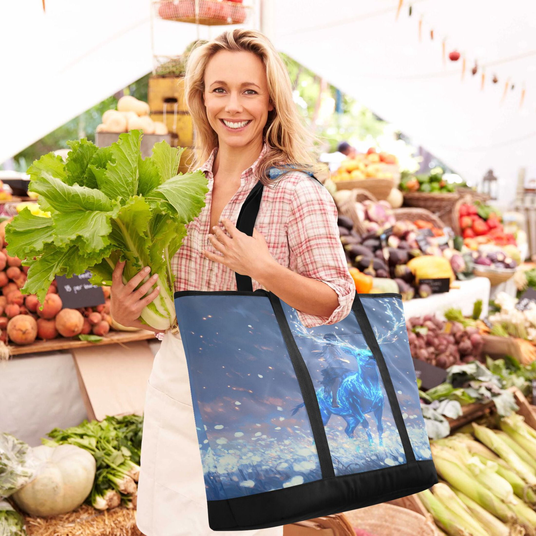 Large Hand-held Ice Pack Picnic Bag Insulation and Refrigeration Suitable for Shopping Picnics and Camping Beautiful Blue Elk