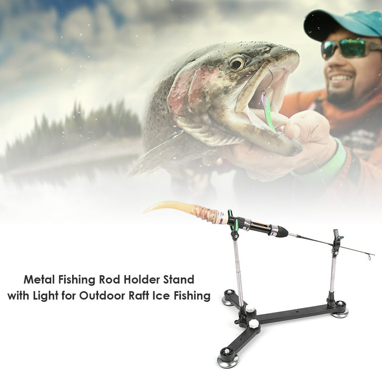 Metal Fishing Rod Holder Stand with Light for Outdoor Raft Ice