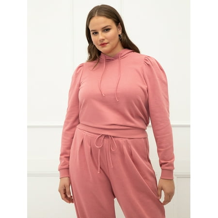 ELOQUII Elements Plus Size Puff Sleeve Hooded Sweatshirt