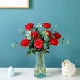 thumbnail image 6 of 24PCS Artificial Silk Flowers Realistic Roses Bouquet Long Stem for Home Wedding Decoration Party (Red), 6 of 8