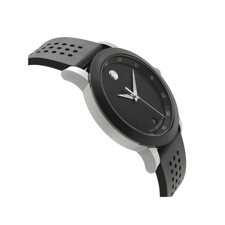 Movado Museum Sport Steel Rubber Strap Black Dial Quartz Mens Watch 0606507