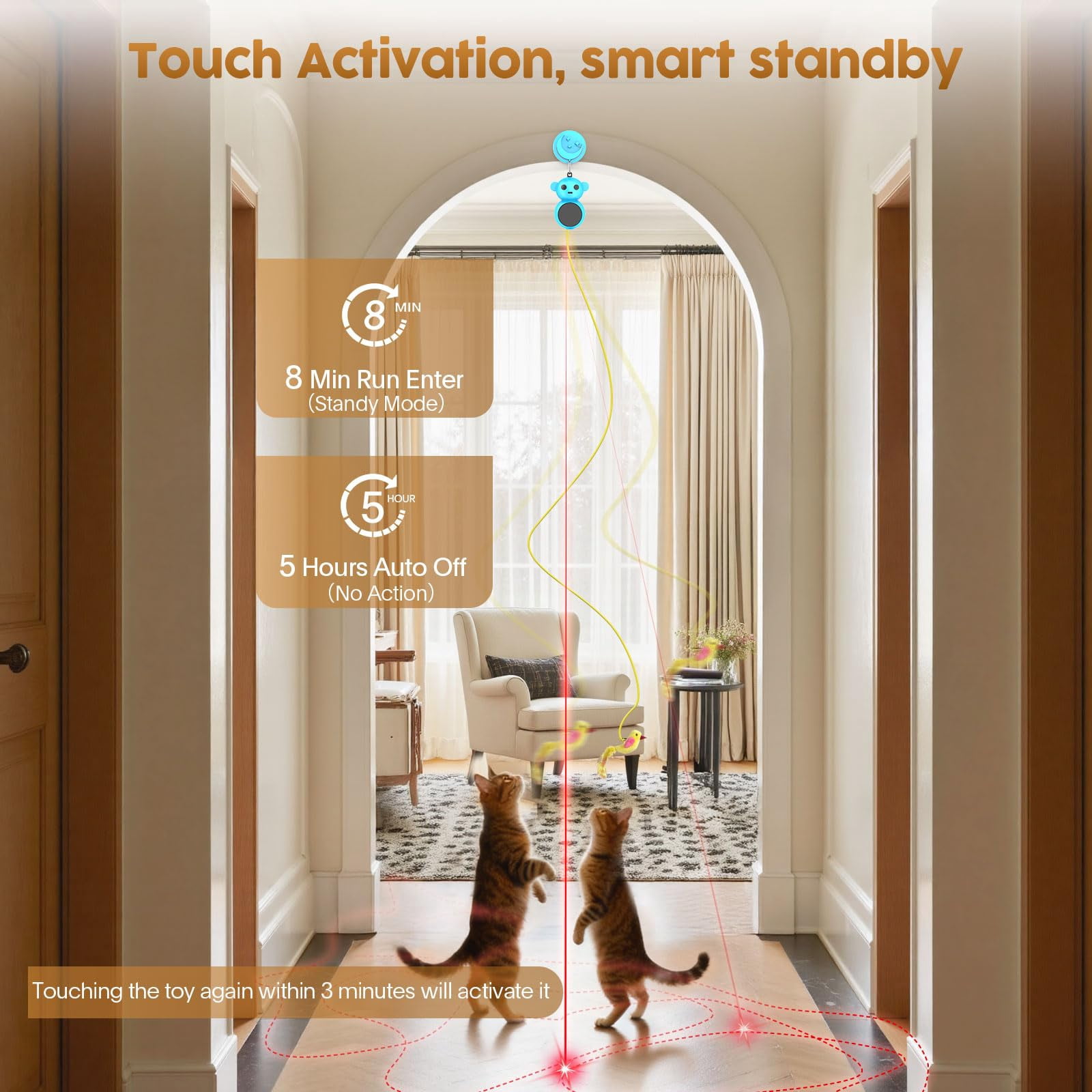 Interactive Cat Toys For Indoor Cats: 2 In 1 Pointer With Automatic Flying Bird & Mouse Wand  Smart Motion Mode Adjustable Speed Usb Rechargeable Safe Bored Kittens And Adult Cats
