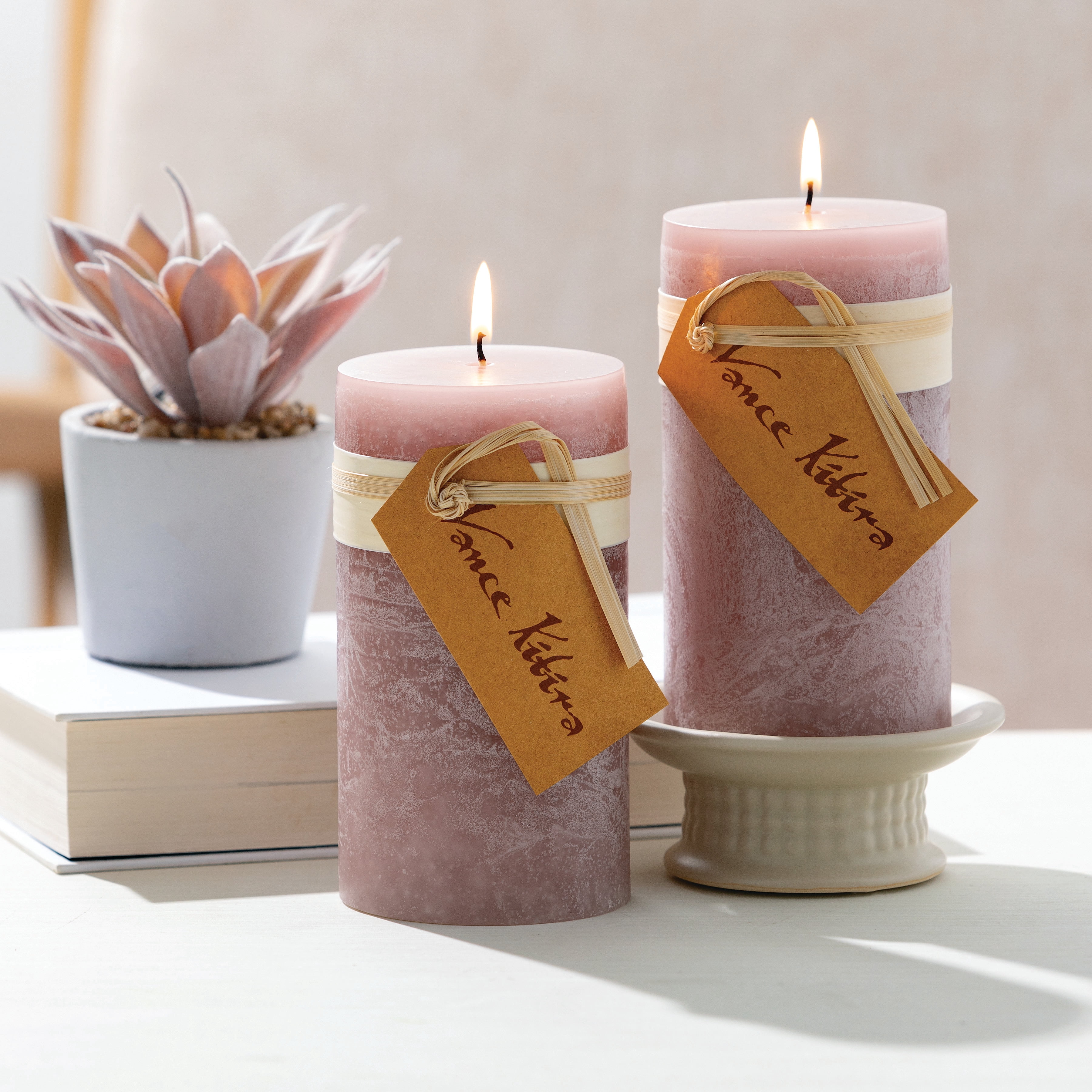 Vance Kitira 6" Rustic Mauve Timber Pillar Candle