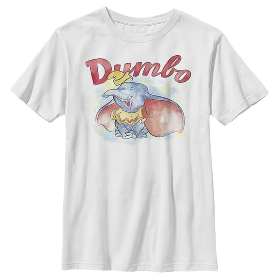 Boy's Dumbo Laughing In Watercolor  Graphic Tee White X Small