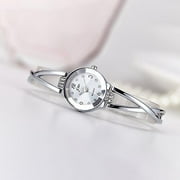 Women Quartz Watches Fashion Elegant Waterproof Wristwatch Petite Bracelet Watch (Silver)