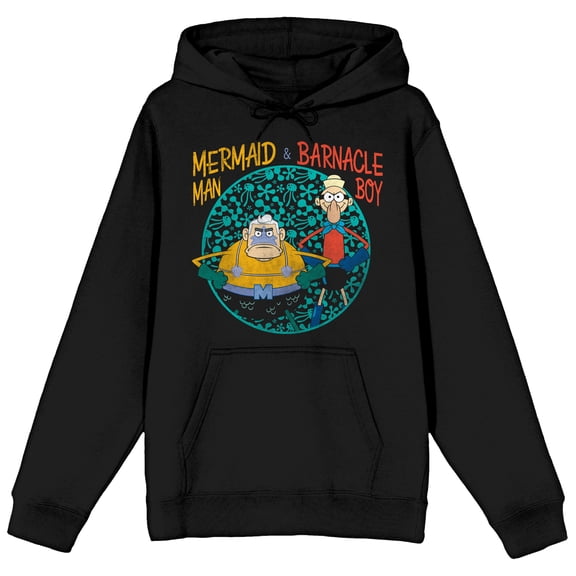 Spongebob Squarepants Mermaid Man and Barnacle Boy Men's Black Sweatshirt-Small