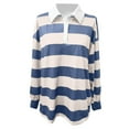 thumbnail image 5 of Striped Polo Shirt for Women Long Sleeve Lapel Collar T Shirt Loose Pullover Tops Blue XL, 5 of 6