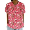 thumbnail image 2 of Blczomt Womens Tops under $10 Summer Floral Peasant Shirt Casual Loose Short Sleeve Womens Blouses, 2 of 5