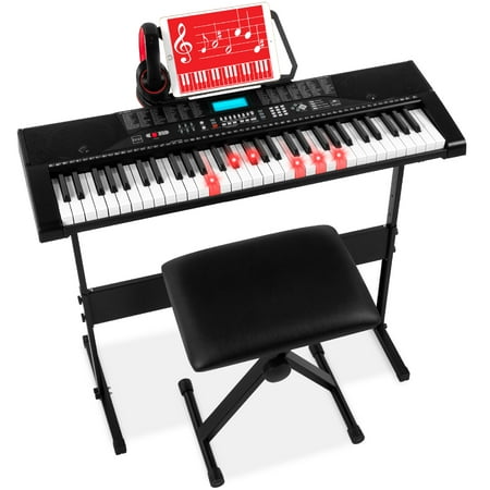 Best Choice Products 61-Key Beginners Complete Electronic Keyboard Piano Set w/ LCD Screen, Lighted Keys, (Best Piano For Android)
