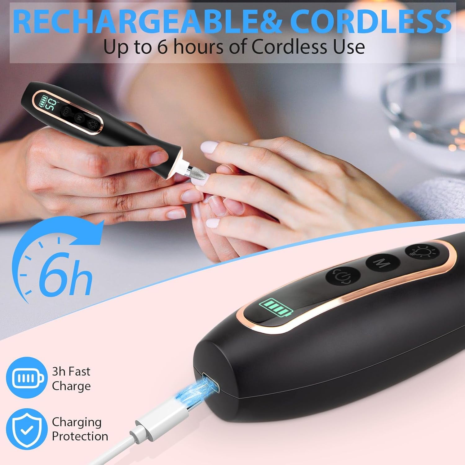 Electric Callus Remover for Feet – Portable Pedicure Tool for Cracked Heels, Dead Skin & Calluses – 10-Speed, Dual Rotation, 360° LCD Display –Foot File
