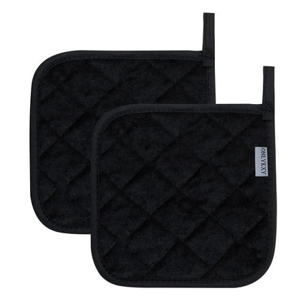 

ONLYKXY 2pcs Cotton Heat Resistant Pads Basic Square Pot Holder 17cm/6.69inch Multipurpose Quilted Liner Little Trivet Cloth Potholders for Hot Cold Kitchen Baking Cooking Oven (Black) C43