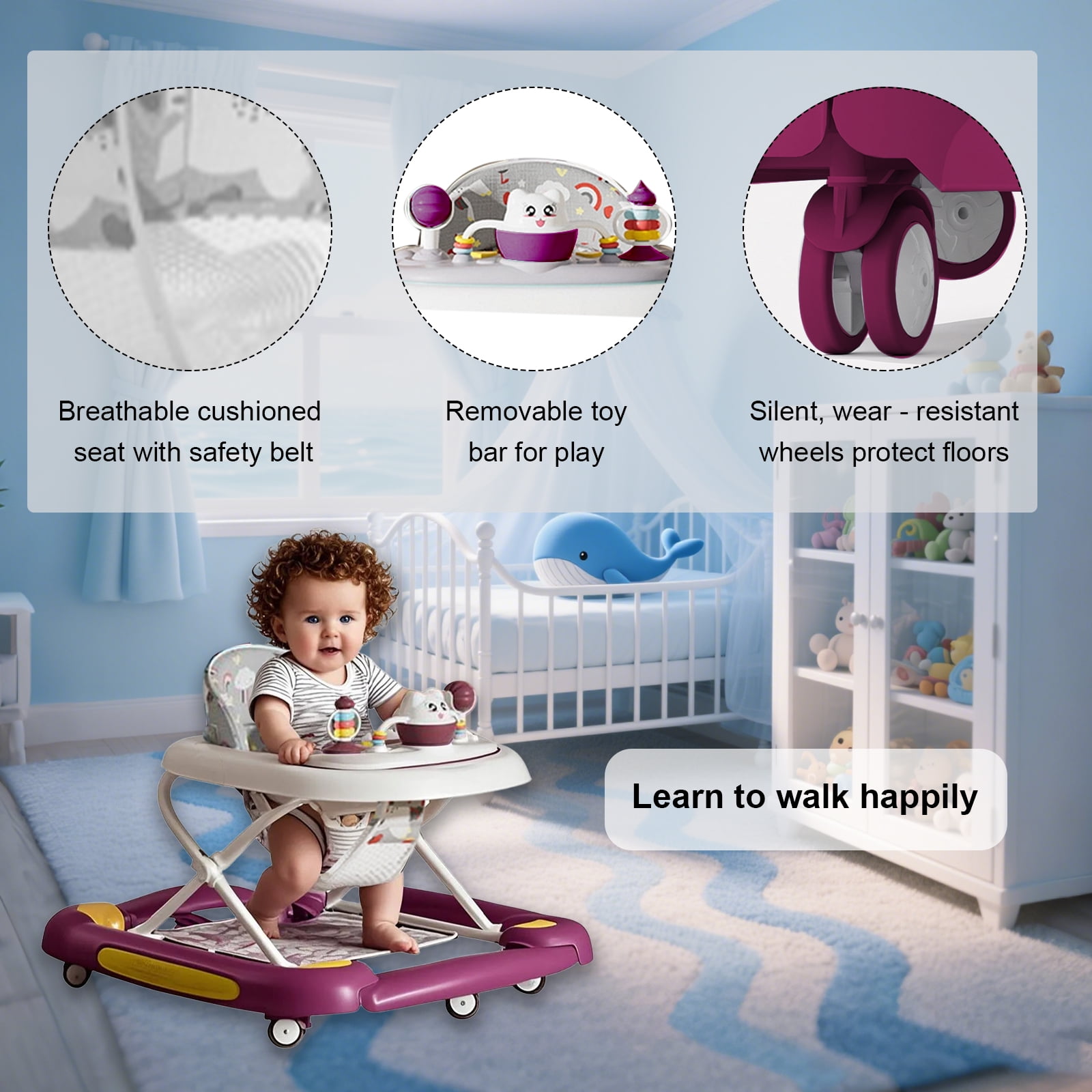 SHIBAILI 6-in-1 Activity Walker & Table - Multi-Function Center,Bouncer,Tray & Music,Red (6+ Months)