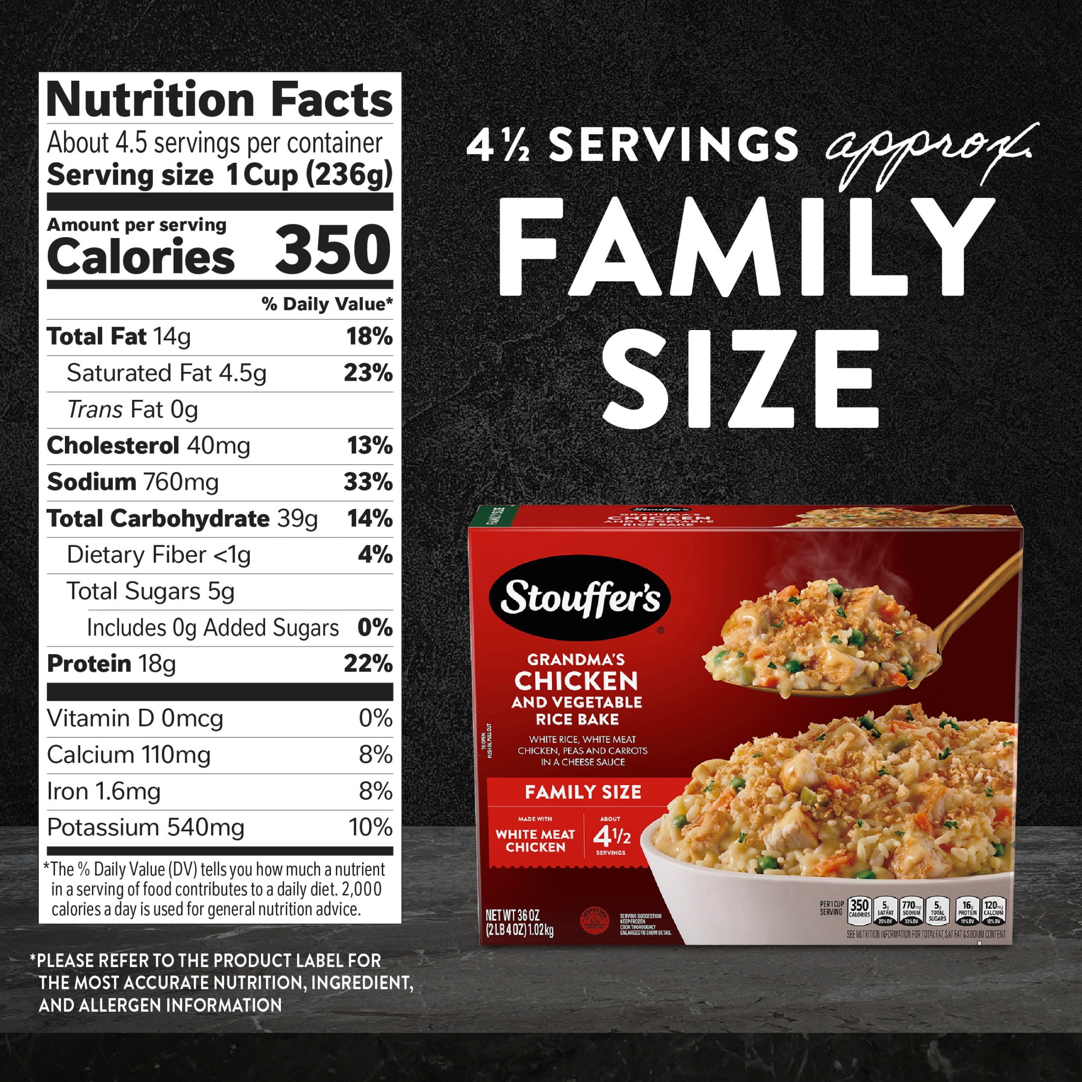 Stouffer’s Grandma’s Chicken and Vegetable Rice Bake, Family Size, Frozen Family Dinners 36 oz