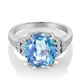 thumbnail image 2 of Gem Stone King 4.40 Cttw Oval Millennium Blue Mystic Quartz and White Topaz Ring for Women | 925 Sterling Silver | Gemstone Birthstone | Oval 12X10MM (Size 8), 2 of 4
