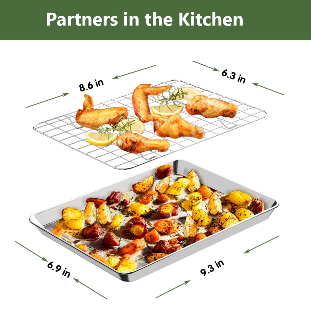 9" X 7" X 1" Stainless Steel Cookie Sheet and Wire Rack Bakeware Set