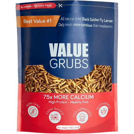Value Grubs 4 lbs - Better Than Dried Mealworms for Chickens - Non-GMO & 75X More Calcium Than Meal Worms - Chicken Feed & Molting Supplement - BSF Larvae Treats for Hens, Ducks, B