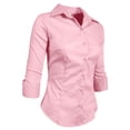 thumbnail image 2 of J. METHOD Women's Button Down Shirt 3/4 Sleeve Roll Up Stretch Collar Office Work Formal Casual Basic Blouse Top NEWT01 Pink S, 2 of 6