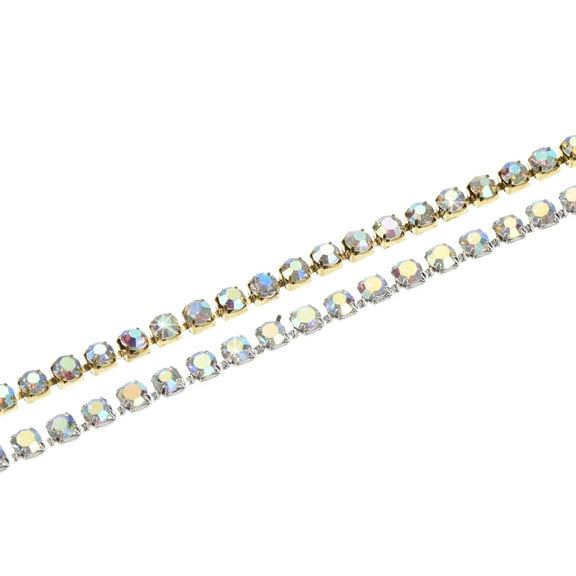 Uxcell 2 Pack 11 Yard 2.5mm Crystal Rhinestone Diamond Close Chain Trim Trimming Claw Cup Chain Silver