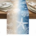 thumbnail image 2 of Marine Life Table Runner, Starfish Shell Coral Gradient Blue Brown Ocean Cotton Linen Kitchen Table Decoration Washable Dining Tabletop Runners for Home Party Decor 18x72 Inches, 2 of 9