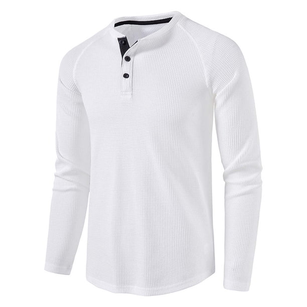 pstuiky camisas de manga larga para hombre, Camisa informal de manga larga con cuello alto y botones de invierno para hombre camisetas de hombre l