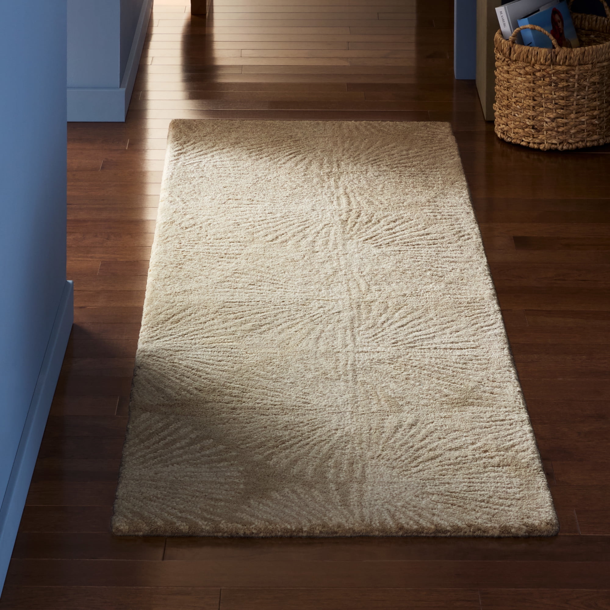NICOLE MILLER NEW YORK Kendall Slinky Geo Handcrafted Runner Area Rug, 100% Wool Rug, Taupe, 2'5"x7"