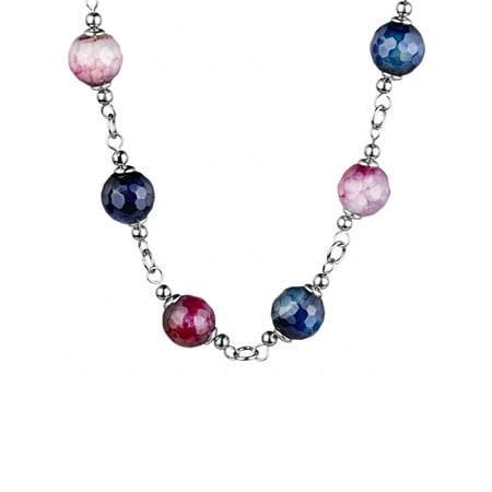 Agate Plastic Necklace - Pink and Purple Natural Agate Stones Stainless Steel Necklace
