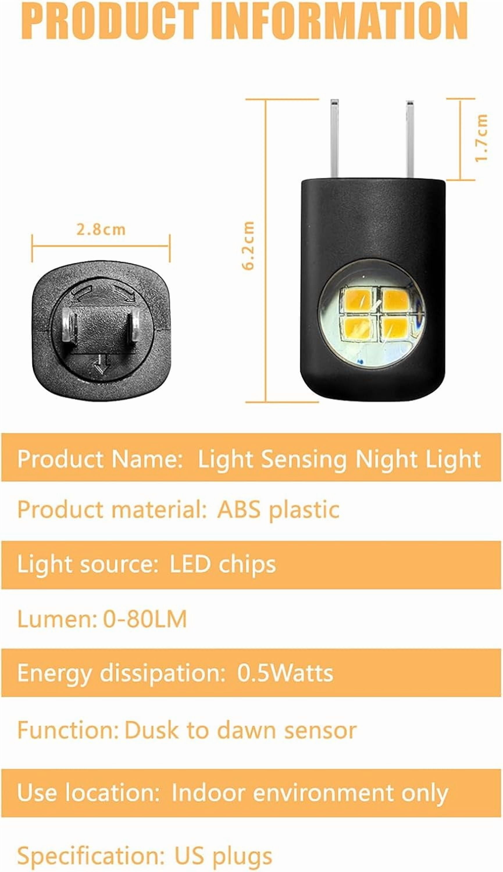 LED Wall Socket Night Light, 6-Pack Dusk to Dawn Sensor NightLight, 0.5W Warm White Plug-in Outlet Light for Bedroom, Hallway, Nursery