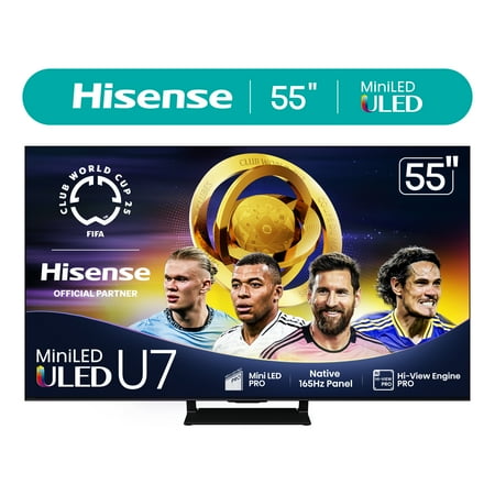 Hisense 55" Class U7 Series Mini-LED ULED 4K UHD Google Smart TV (55U75QG, 2025 Model) - QLED, Native 165Hz, Dolby Vision IQ, Dolby Atmos, Full Array Local Dimming, Game Mode Ultra