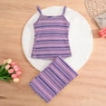 thumbnail image 5 of HVOBTTY Toddler Girl's Summer Casual Striped Crew Neck Cami Tank Top and Flare Pants Loungewear 2 Piece Outfit Suits Purple,7-8 Years, 5 of 5