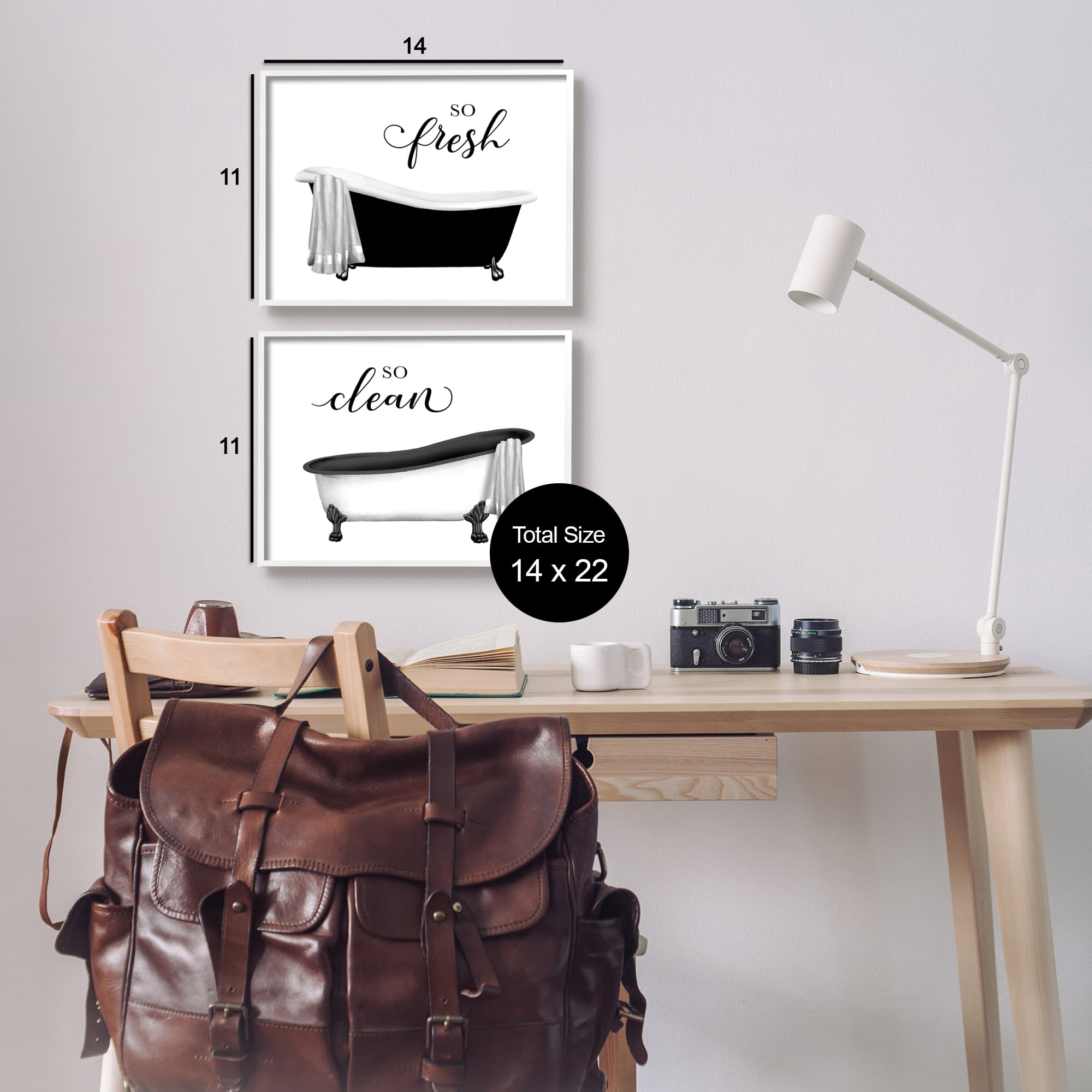 Stupell Industries So Fresh & Clean Bathtubs Typography Painting White Framed Art Print Wall Art, Set of 2