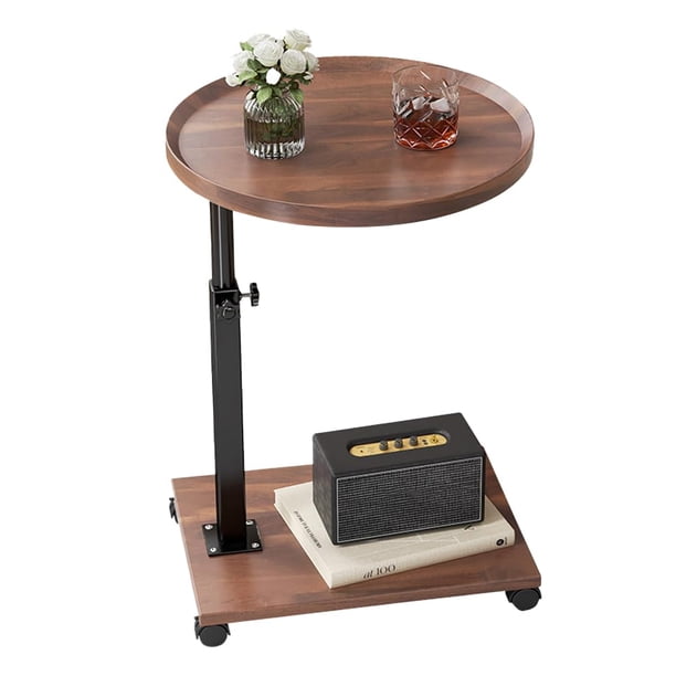 Garvee Bandeja giratoria 360° para brazo de sofá, mesa en forma de C con ranuras para teléfono y tableta, bandeja para TV, mesa auxiliar para sala y dormitorio