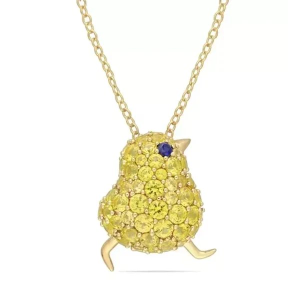 2Ct Round Cut Lab-Created Yellow Sapphire Bird Pendant 14K Yellow Gold Plated