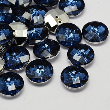 Taiwan Acrylic Rhinestone Buttons Faceted 2-Hole Disc Marine Blue 10x4mm Hole: 1mm
