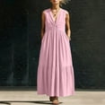 thumbnail image 5 of Oksale V Neck Dresses for Women with Pockets Loose Cozy Sleeveless Tank Dress Flowy Summer Maxi Dress for Vacation Pink M, 5 of 8