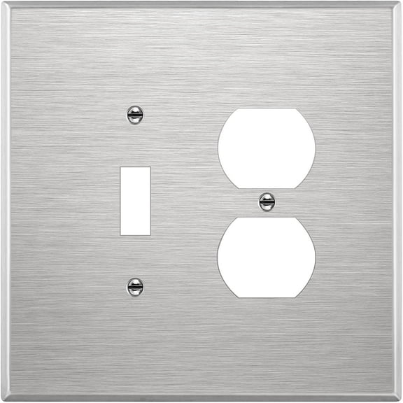 ENERLITES Jumbo Combination Toggle Light Switch / Duplex Receptacle Outlet Metal Wall Plate, Corrosion Resistant, Over Size 2-Gang, 430 Stainless Steel, Silver