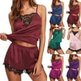 thumbnail image 2 of Tencel Modal Lace Pajama Set for Women, Sleeveless Top .Wide-Leg Shorts, Cooling Sleepwear for Home & Vacation, 2 of 8