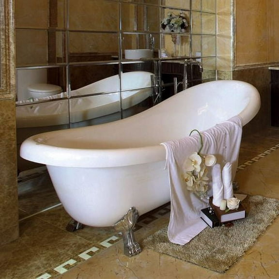 WOODBRIDGE 59" Slipper Clawfoot Bathtub with Solid Brass Polished Chrome Finish Drain and Overflow,BTA1540