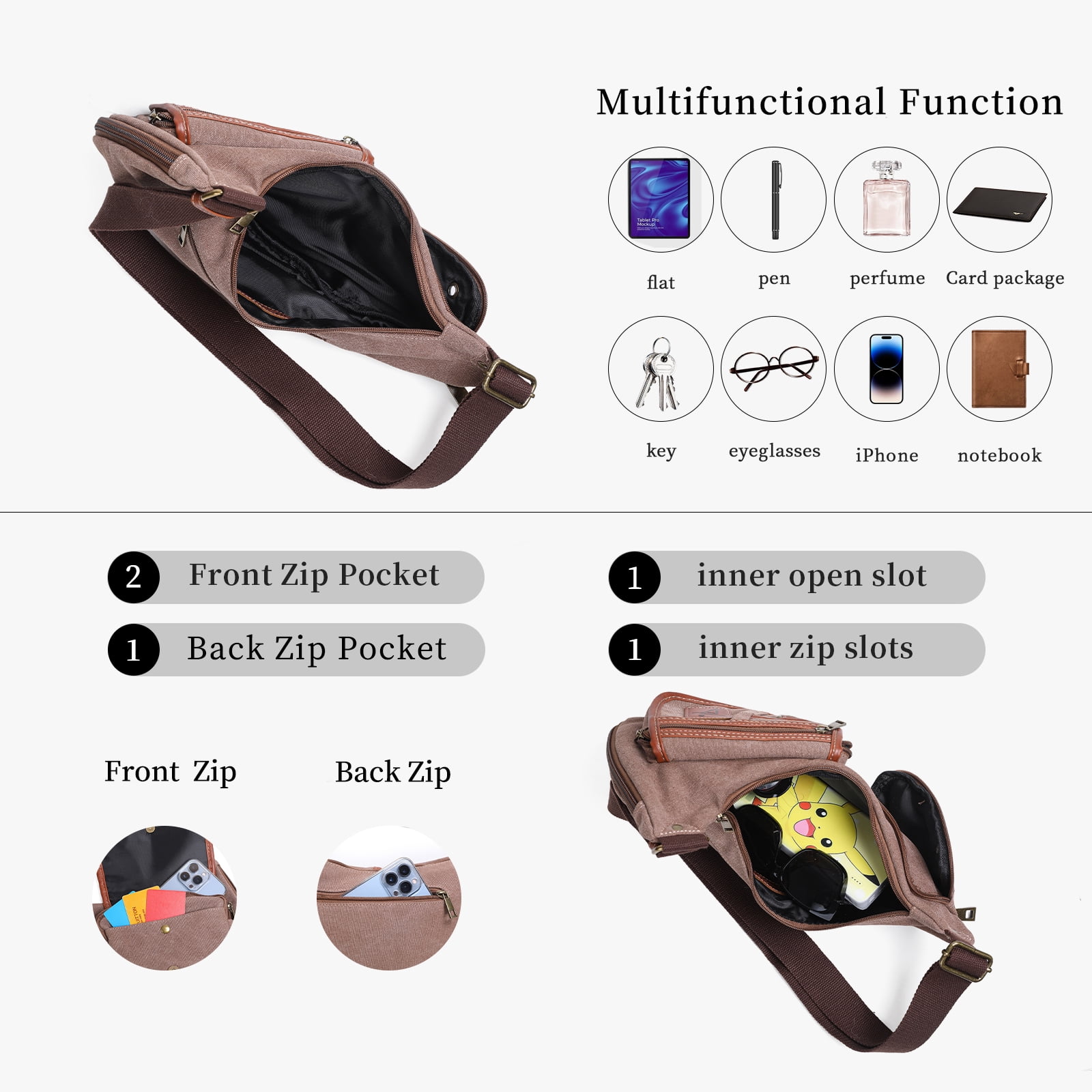 Canvas Zipper Shoulder One Strap Sling Bag for Men's, Travel, Hiking Daypack, Juzar Tapal Collection