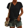 thumbnail image 4 of ZXLBBD Women Cap Sleeve Summer Tops V Neck Solid Color Shirts Fit Blouse Casual Outdoor Relaxed Fit Daily Wear, 4 of 7