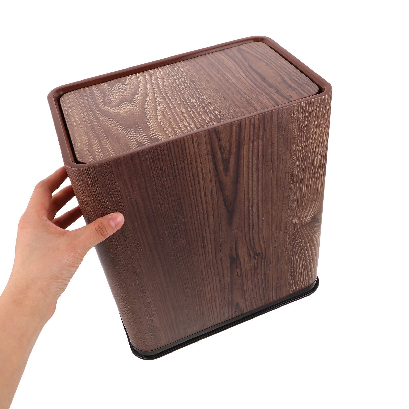 BESTYASH Multipurpose Wood Grain Coffee Trash Can with Swing Top Lid for Bathroom, Kitchen, and Home Use