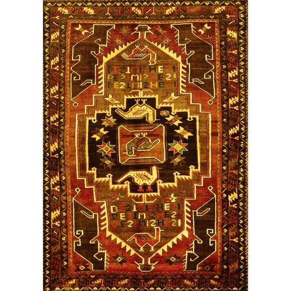 Ahgly Company Machine Washable Indoor Rectangle Persian Yellow Traditional Area Rugs, 5' x 7'