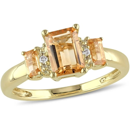 Tangelo 1-3/8 Carat T.G.W. Citrine and Diamond-Accent 10kt Yellow Gold Three-Stone Ring