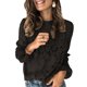 thumbnail image 1 of Blusa tipo jersey para mujer, Top con cuello redondo, manga larga acampanada, cuello redondo hueco, blusa acampanada de encaje de manga larga, negro XL, 1 of 4